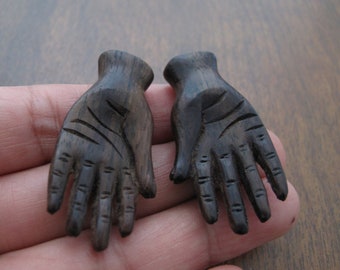 Beautifully Detailed Hand-Carved Hand Pair, Sono Wood, Large, NOT Drilled, Jewelry making supplies, Tangan, B8508