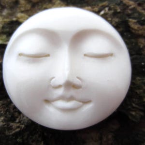 30mm  Resting Full Moon Cabochon with Closed Eyes, Hand Carved Ox BONE, Embellishment, Jewelry making Supplies B3074