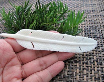 Extra Large Bone Feather Pendant Necklace, Side Drilled,  Feather B8893