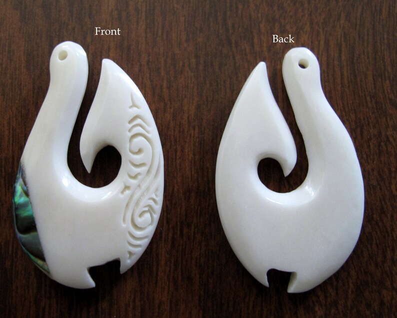 Fish Hook Tribal Pendant Buffalo Bone Stringing Paua Inlay Etsy