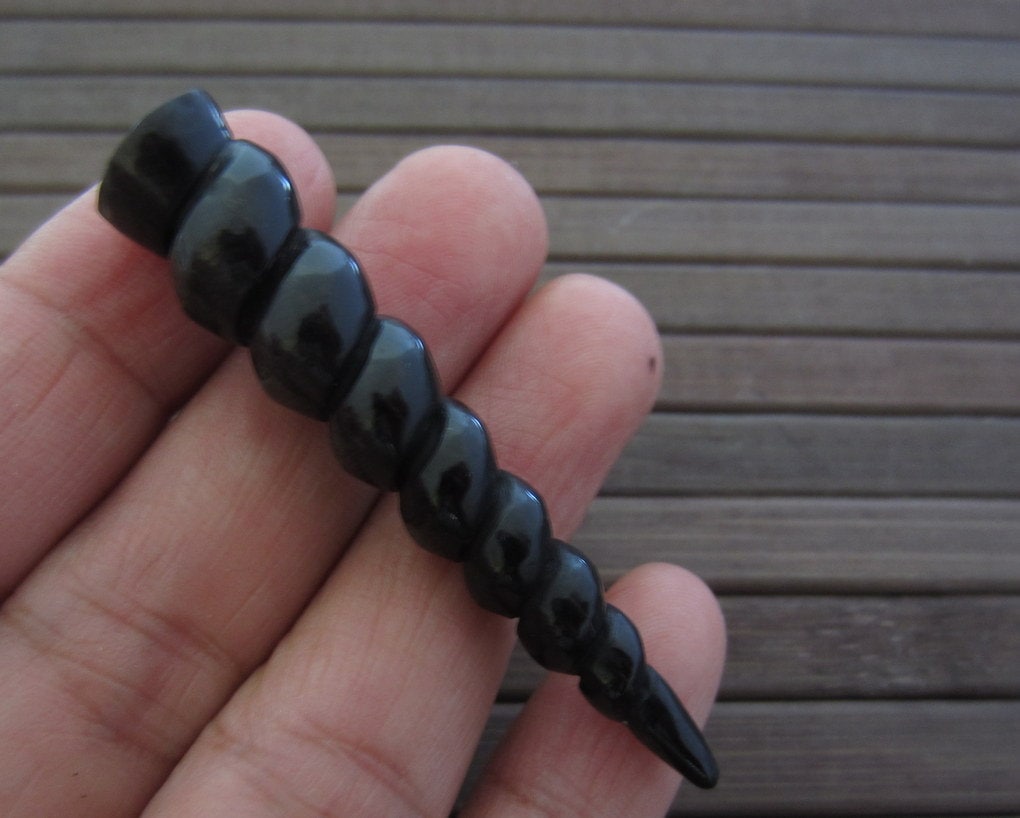 Intricate Hand Carved Unicorn Horn Black Spiral Horn Etsy