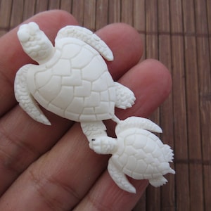 Amazingly Detailed Hand Carved Turtle Family, Buffalo Bone, Jewelry making supplies B4954