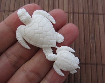 Amazingly Detailed Hand Carved Turtle Family, Buffalo Bone, Jewelry making supplies B4954