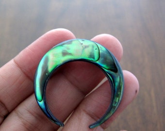 35 mm Double Horn Crescent Paua Inlay, 2-Sided, Abalone  carving, NOT Drilled, jewelry making Supplies B8044