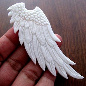 Extra Large 90 mm x 32 mm Double Sided Hand Carved Angel Wing, Bone, NOT Drilled, Jewelry making Supplies B4053_A