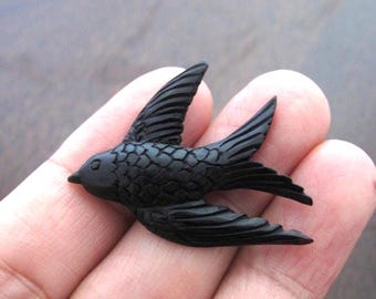 Hand Carved Flying Black Raven  Buffalo horn  Carving , Jewelry making Supplies