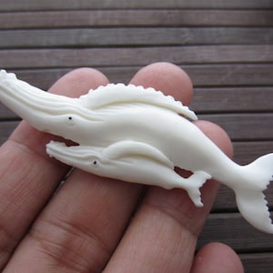 Gorgeous Handmade Supplies, Carved Whale , Not Drilled,  Buffalo  Bone carving, Jewelry making Supplies B3645