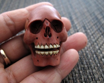 Deep Relief Hand Carved  Medium-Sized Wooden Skull , Sabo Wood Carving,   ,  Jewelry supplies B8655