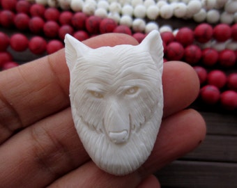 Excellent Hand carve Wolf head , water buffalo  bone carving, Jewelry making Supplies,B5780