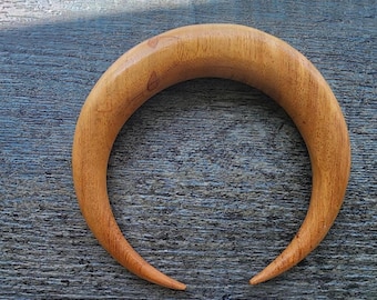 XL 80mm x 15mm Double Horn Crescent,  JackFruit Wood carving,  Not Drilled, jewelry making Supplies B8231