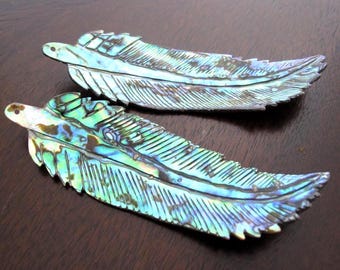 Extra Large (100+ mm) Paua Feather Pendant, Abalone  Necklace, B6431