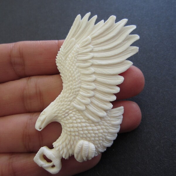 RESERVED For Jason Large Flying Eagle Sculpture, Carved Bone ,  Handmade Supplies B225