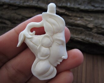 Beautiful Carved  Bone Mayan Tribe Pendant Bead,  Bone Bead, Jewelry Making Supplies B3411