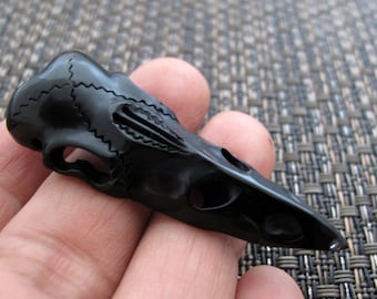 Hand carved Raven pendant, Side drill,  Men choker, Buffalo horn Carving,gothic pendant  Beads,Jewelry making Supplies B8661