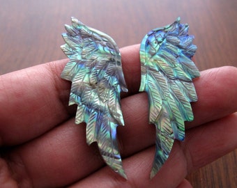 Excellent  Carved  Angel Wing in Abalone, Carved Seraphim,  Jewelry making Supplies B8840