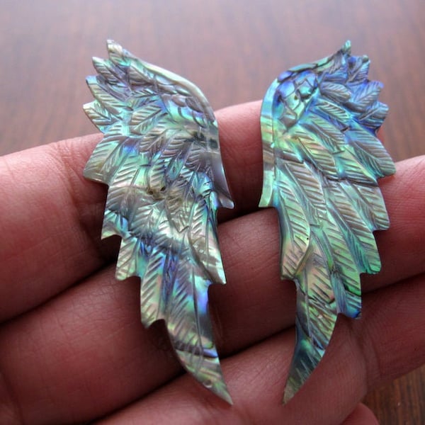 Excellent  Carved  Angel Wing in Abalone, Carved Seraphim,  Jewelry making Supplies B8840