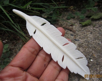 Extra Large Bone Feather Pendant Necklace, Side Drilled,  Feather B5231
