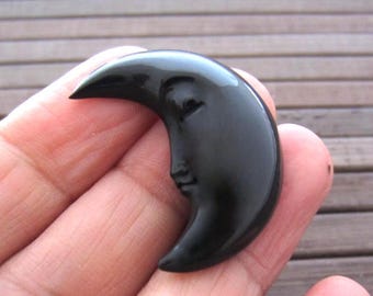 Hand Carved horn crescent Moon closed eye  Cabochon, flat back, Embellishment, , jewelry making Supplies B8007