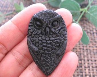 Excellent Detail Hand carved  Owl  cabochon, buffalo horn  carving,Jewelry making Supplies
