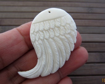 Carved Bone Wing Double Sided, 41mmx28mm, jewelry making supplies  B5023