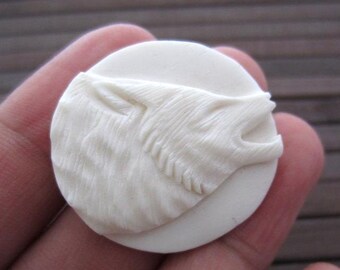 Excellent Hand carve Wolf head , cabochon,totem,  Ox bone carving, Jewelry making Supplies,B4069
