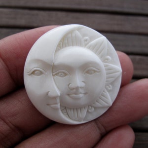 30 mm (1.18 inch) Hand carved Sun Face  and Crescent  Cabochon, Face Cabochon, Embellishment  B5352-A