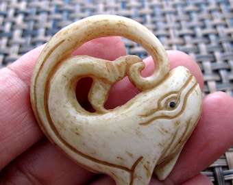 Beautiful Hand Carved  Buffalo Bone Whale Carving, Not-Drilled, Pendant, Jewelry making Supplies 8540