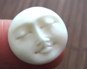 15mm Hand Carved Moon Face CLOSED Eye Cabochon, Buffalo Bone Carving, Natural Component, Jewelry Supplies B1044