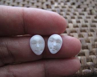 Pair of Tiny Oval Face Cabochons with CLOSED Eyes,  9mm x 12mm, Buffalo Bone Carving, Embellishment, B8609