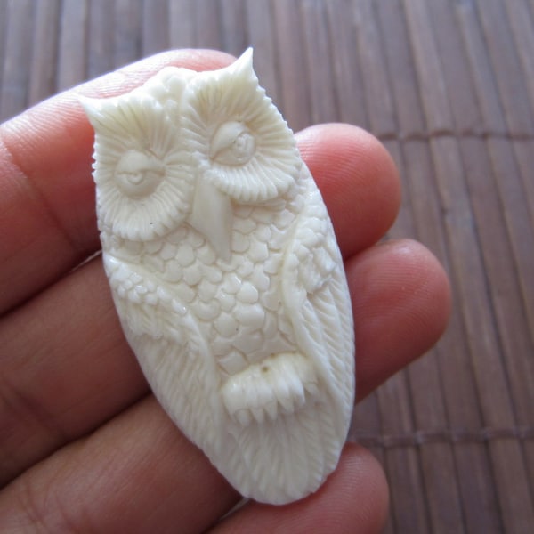 SALE Hand Carved OWL, natural cabochon,  Jewelry making Supplies B3459