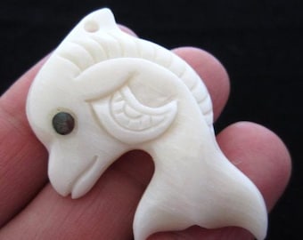 SALE Adorable Dolphin pendant, Ox bone carving, Jewelry making Supplies B3413