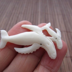 Carved buffalo bone Humpback Whale and her calf ,  Jewelry making Supplies B3868