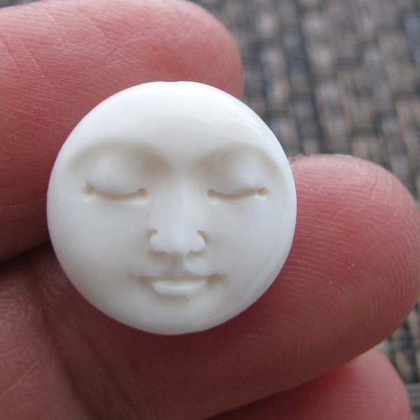 NEW ARRIVAL 15mm  Moon Face BEAD with Closed Eyes, Top to Bottom Drilled, Jewelry Supplies B8646