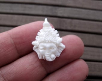 SALE Tiny Ganesha Pendant , SIDE- Drilled , Focal Pendant, Hand Carved Buffalo Bone, Bali Handmade supplies B6767