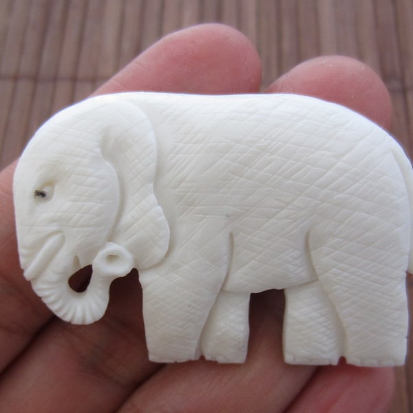 Hand carved Large 53mm x 33mm  Elephant,  Carved bone cabochon, Jewelry making Supplies B4952