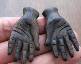 Beautifully Detailed Hand-Carved Hand Pair, Sono Wood, Large, NOT Drilled, Jewelry making supplies, Tangan, B8508