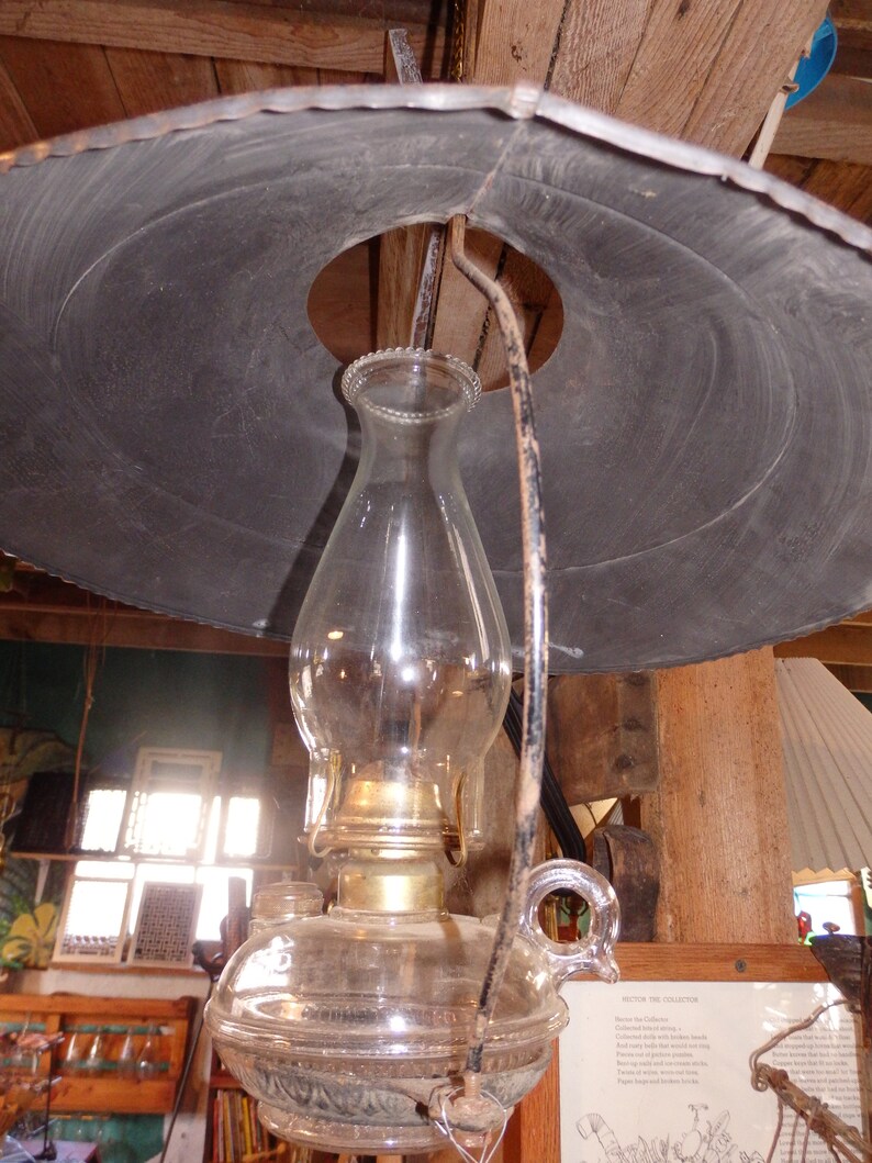 Antique Hanging Kerosene Lamp Holder With Tin Shade Etsy