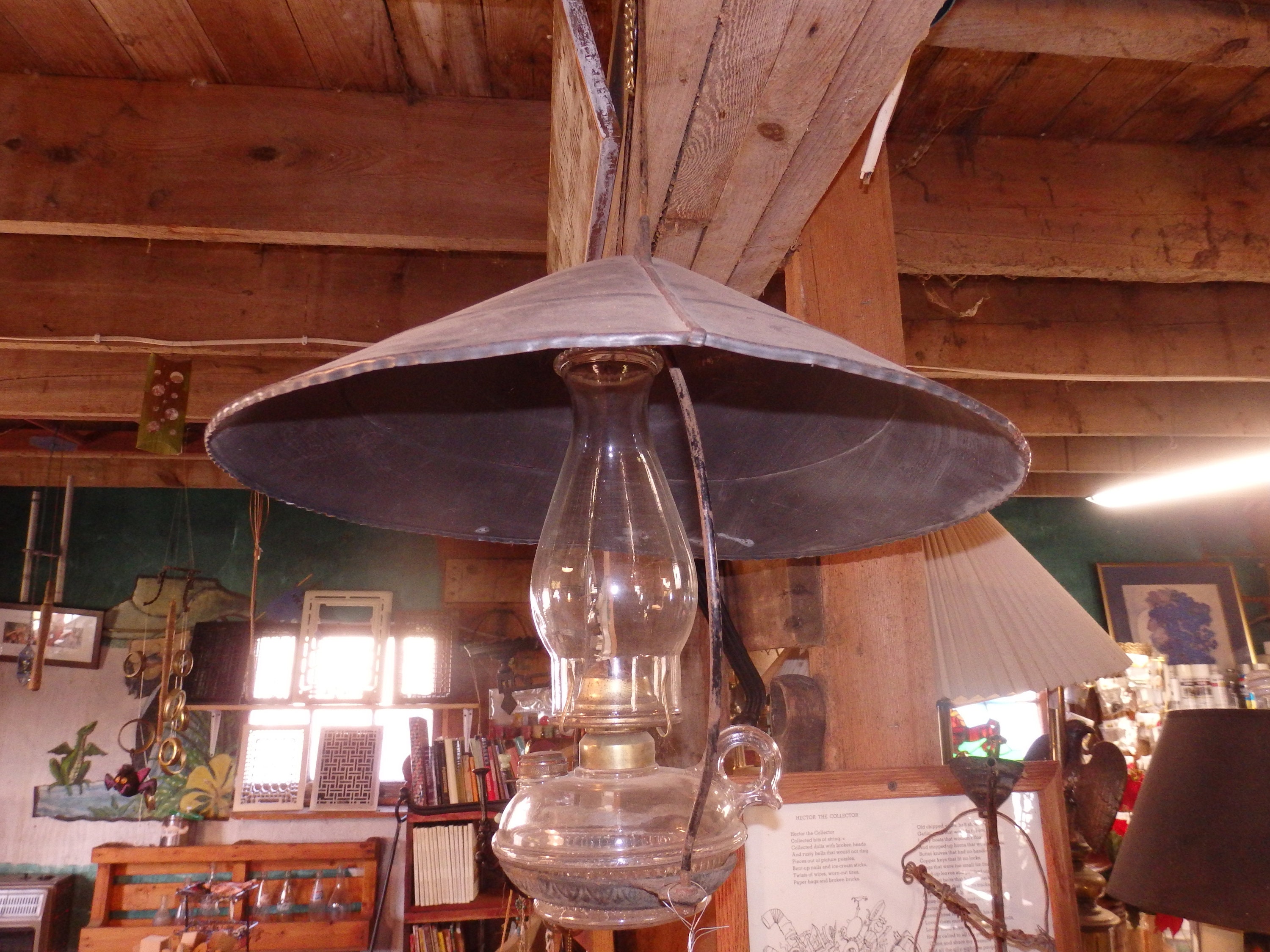 Antique Hanging Kerosene Lamp Holder with Tin Shade Etsy