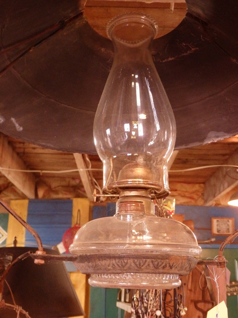 Antique Hanging Kerosene Lamp Holder With Tin Shade Etsy