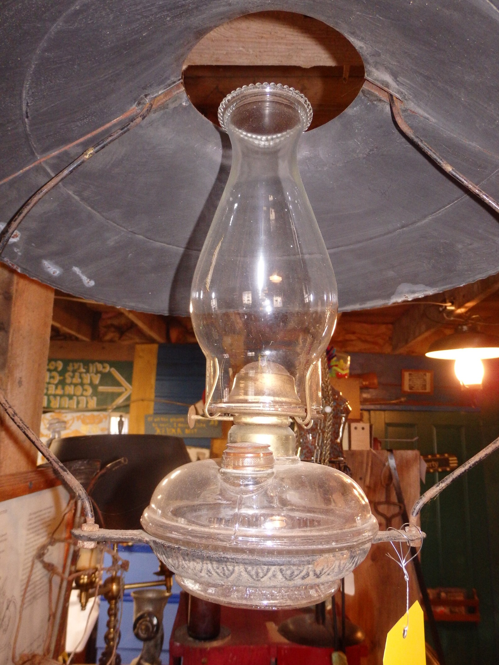 Antique Hanging Kerosene Lamp Holder with Tin Shade Etsy