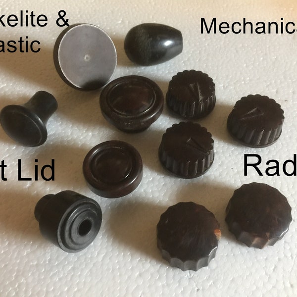 Small Knob Salvaged Radio, Pot Lid and Mechanical Bakelite & Plastic