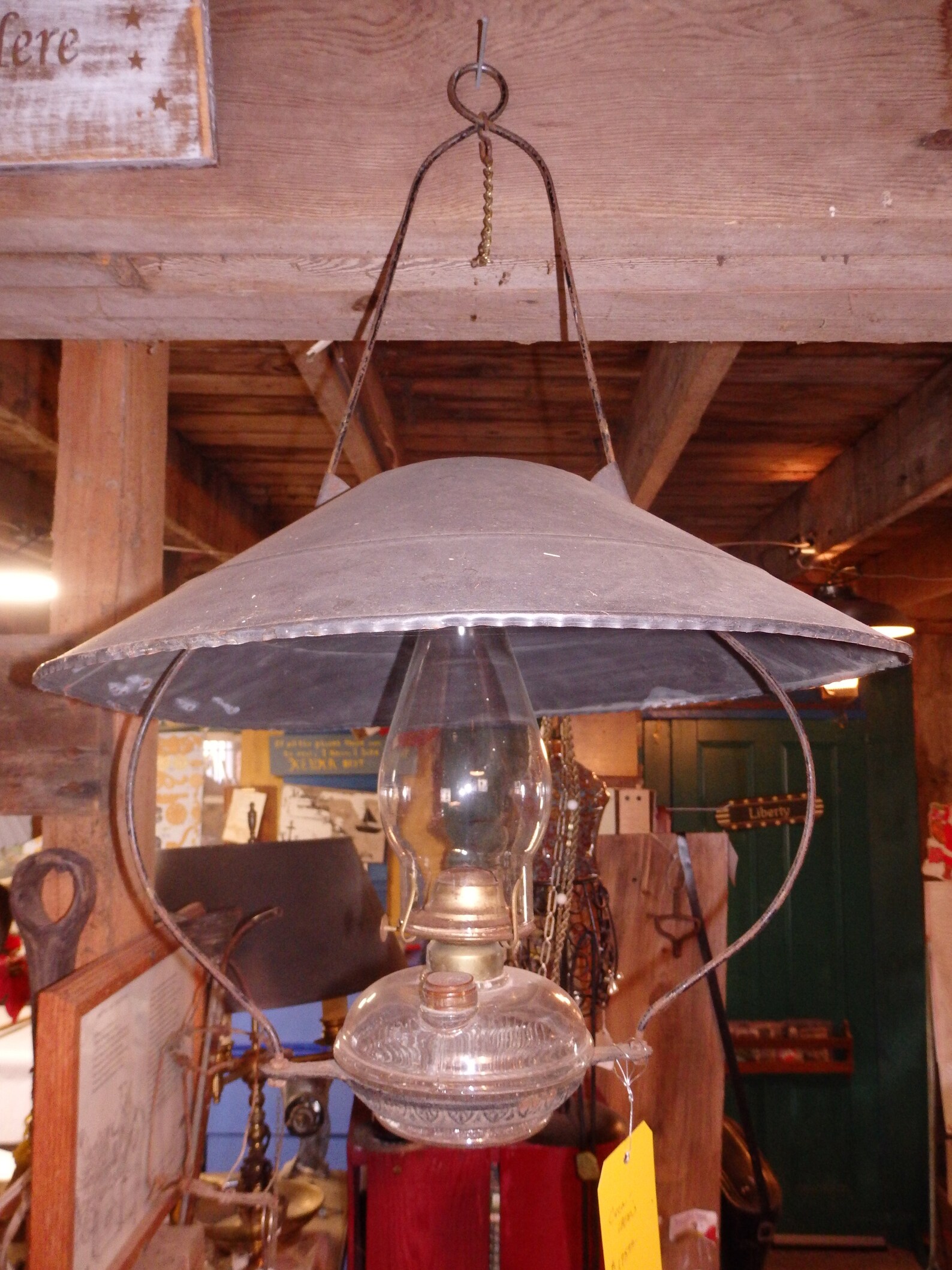 Antique Hanging Kerosene Lamp Holder with Tin Shade Etsy