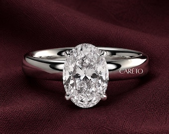 Wedding Rings Silver Women, 14K White Gold 2.6 Ct Excellent Oval Cut Moissanite Hidden Halo Ring Band, Wedding Anniversary Gifts for Women