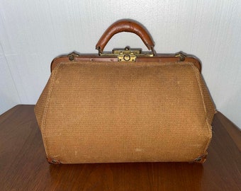 Vintage Doctor's Gladstone Bag with woven exterior