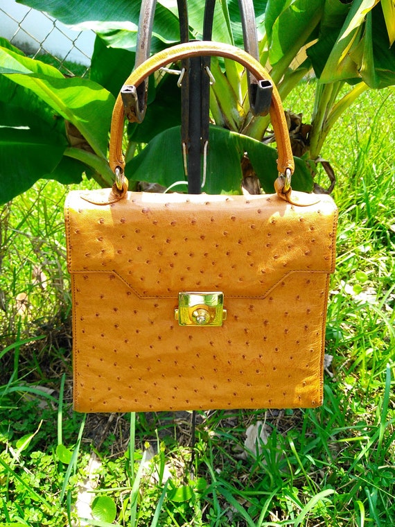 SISO Italy Genuine Ostrich Leather Kelly Handbag Purse Bag Top
