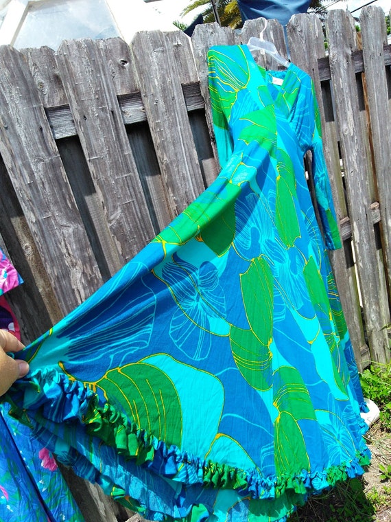 Anne Fogarty long sweeping gown dress Blue floral