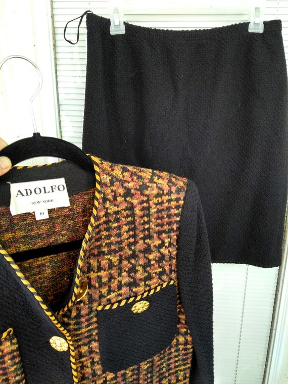 Adolfo boucle skirt suit Size 10 Color blocked De… - image 2