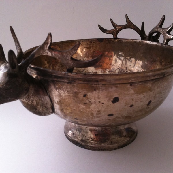 Vintage Silver Elk Deer head Bowl