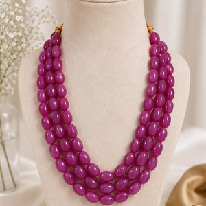 Handmade Chatham Ruby Necklace, Chunky Multi Strand Statement Necklace, Synthetic Ruby Jewellery, Tassel Cord, Gift for Her