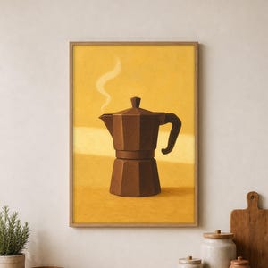 Moka Morning Watercolor Print, Moka Pot Wall Art, Breakfast Nook Decor, Printable Digital Download, GHB-K26